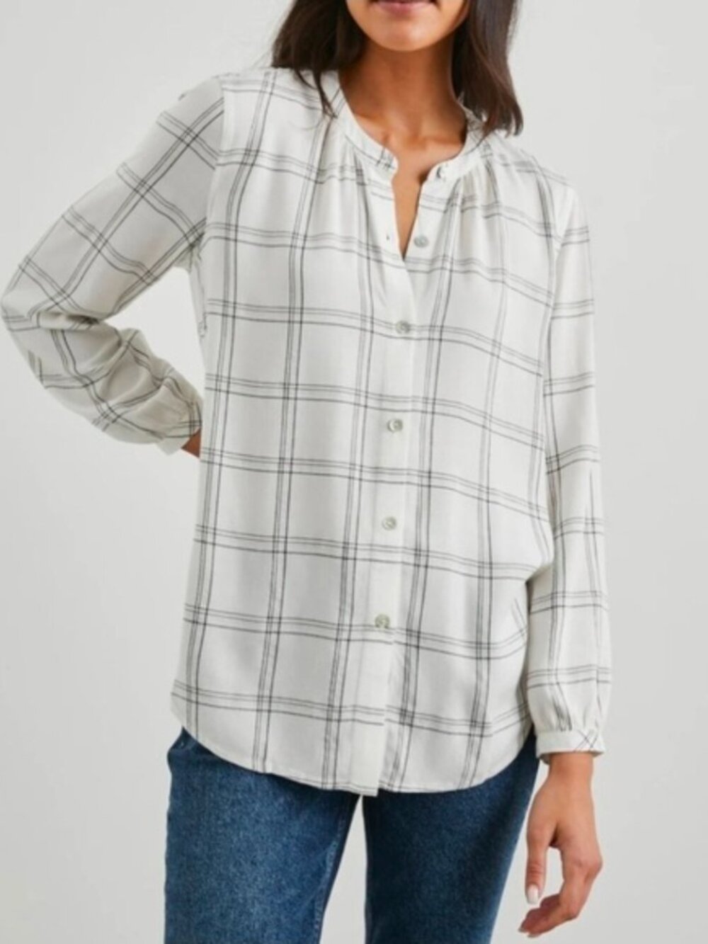 Rails Eloise Snow Onyx Gold Button Front Long Sleeve Shirt Size Med - Picture 2 of 15